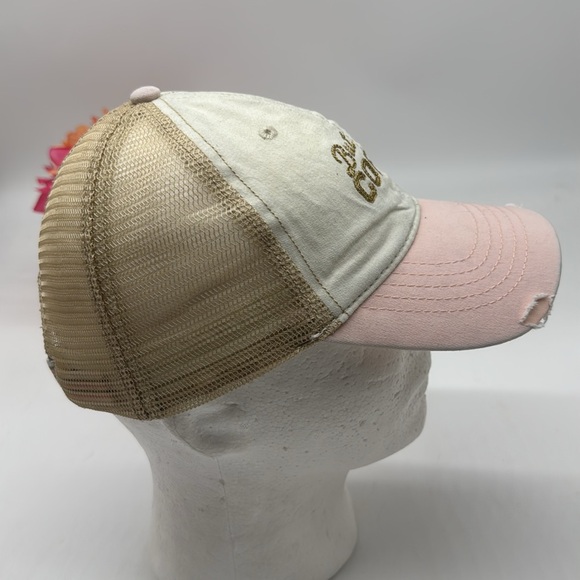 Pink and White Dostressed Coffee Slogan Cap HT7721F - Picture 2 of 4